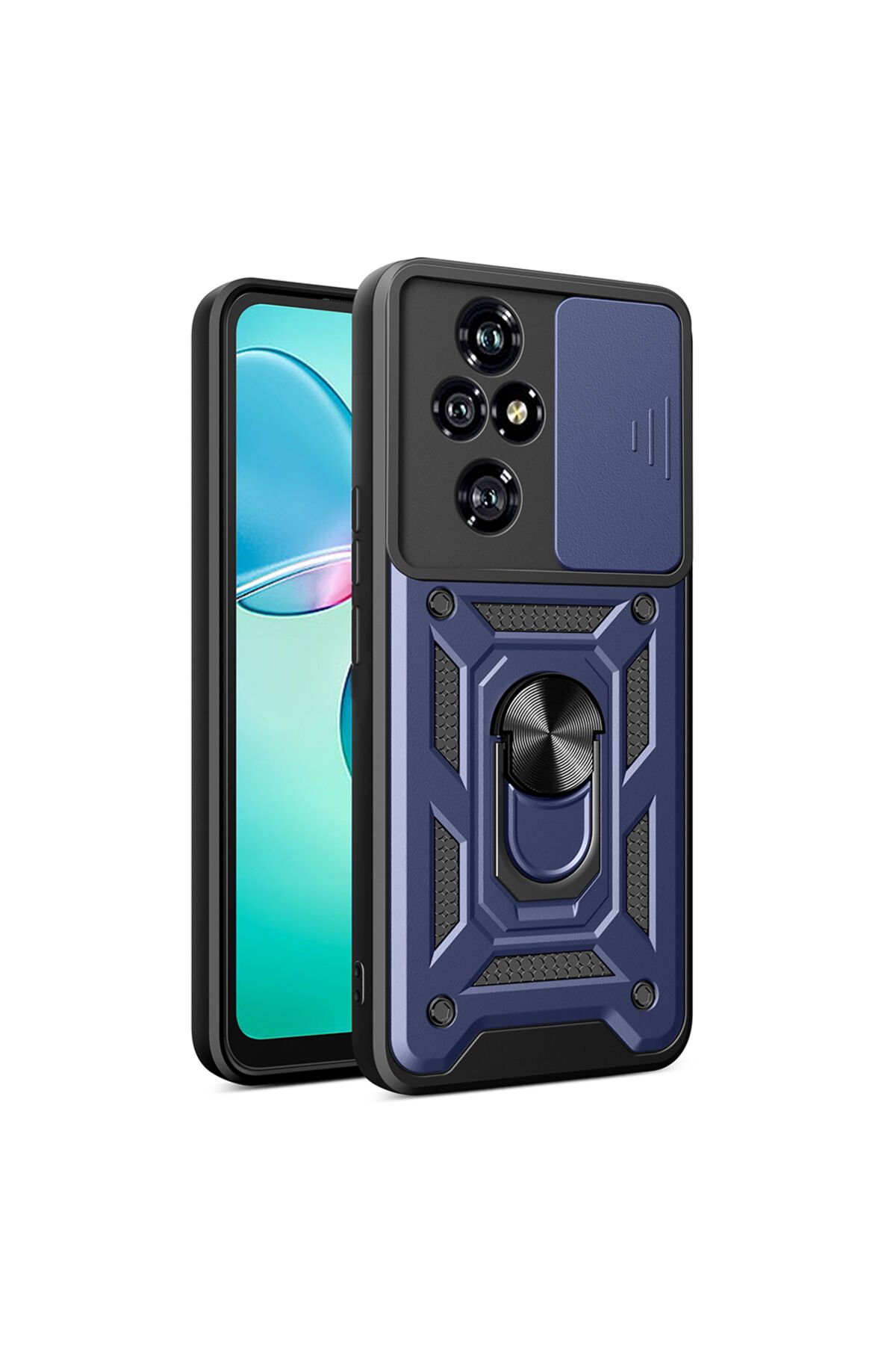 Honor 200 Pro Uyumlu Kılıf Magnetik Standlı Kamera Korumalı BSAY Sürgülü Vega Kapak-Siyah Mavi