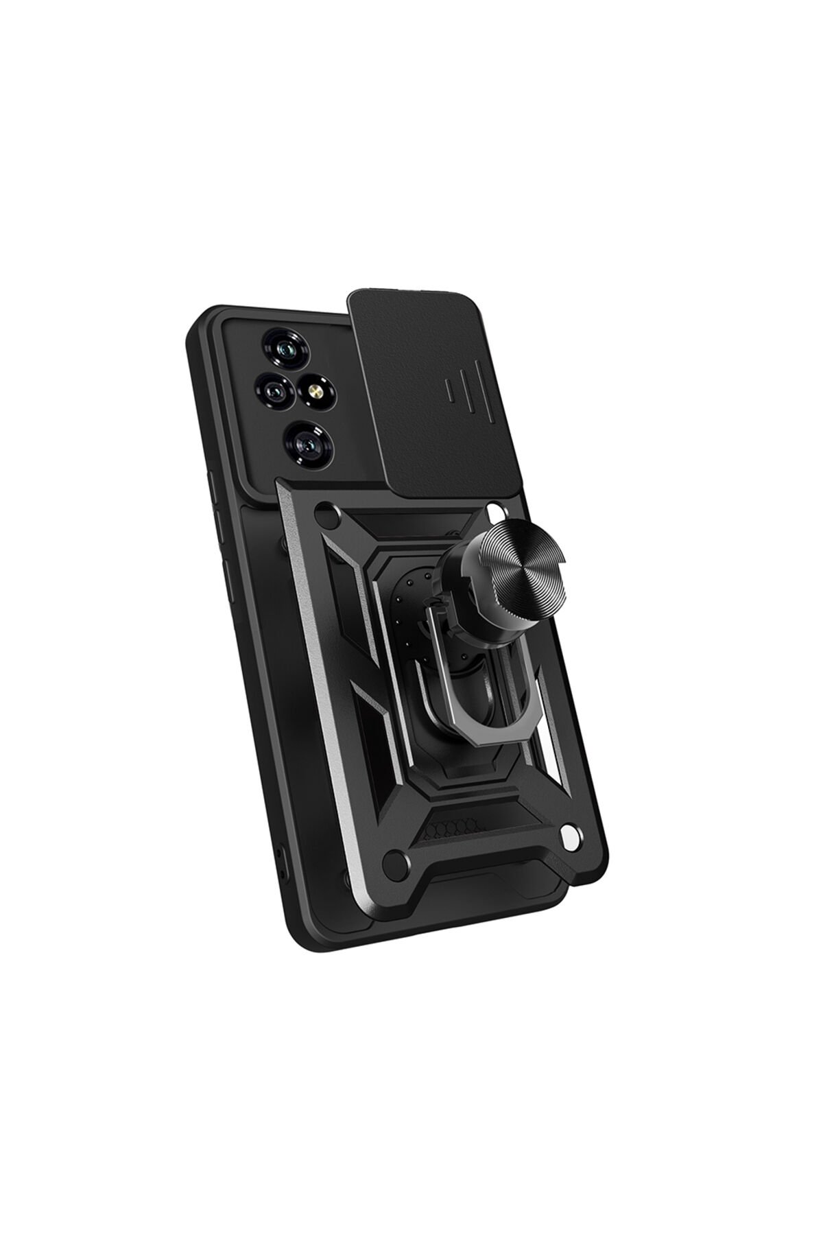 Honor 200 Pro Uyumlu Kılıf Magnetik Standlı Kamera Korumalı BSAY Sürgülü Vega Kapak-Siyah Mavi