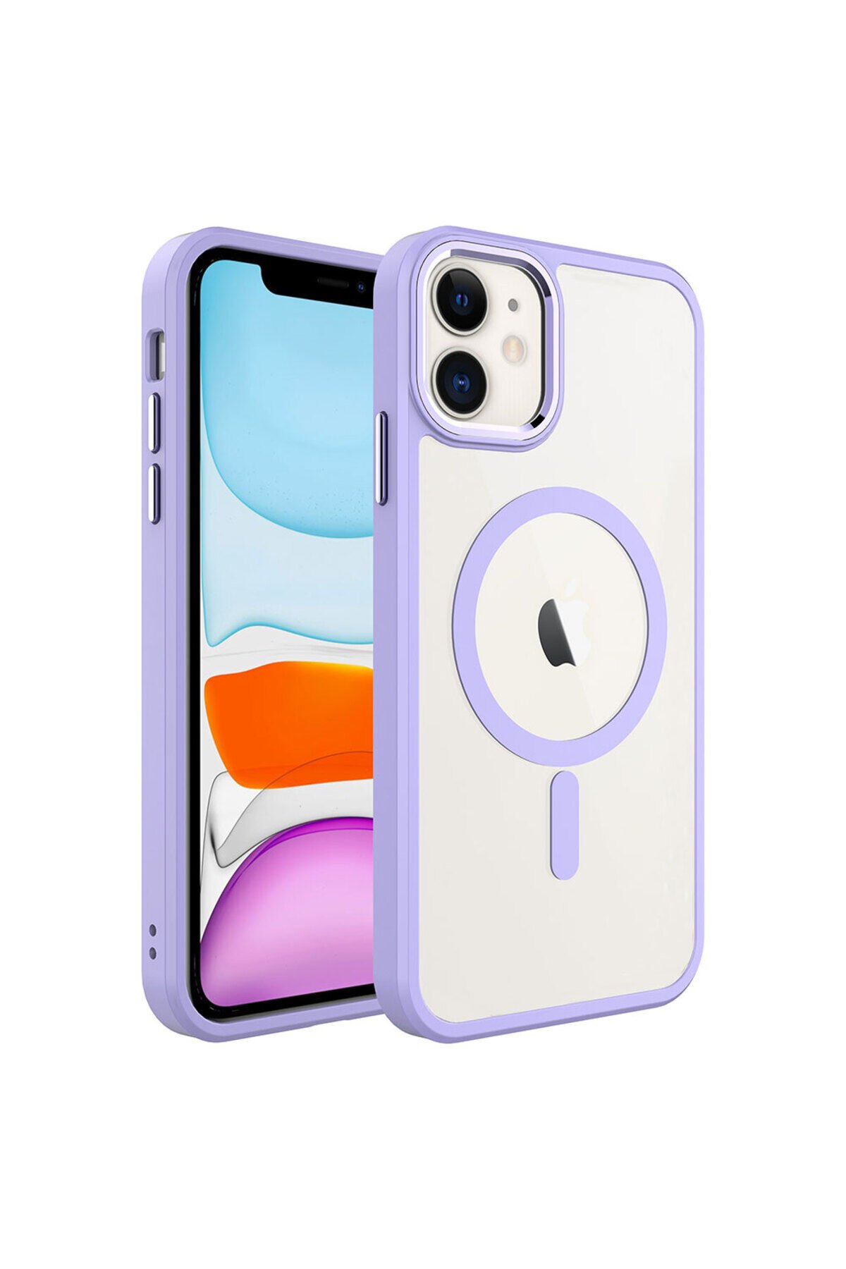 iPhone 11 Uyumlu Wireless Şarj Özellikli BSAY Krom Magsafe Silikon Kılıf-Lavendery Gray Lila