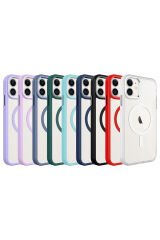 iPhone 11 Uyumlu Wireless Şarj Özellikli BSAY Krom Magsafe Silikon Kılıf-Lavendery Gray Lila