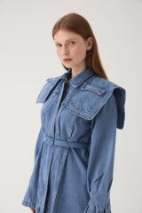 Özel Tasarım Denim Ceket Metalik Mavi - 42