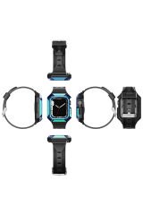Watch 44mm Uyumlu KRD-88 Sert PC Kasa Koruyuculu Uyumlu BSAY Kordon-Mor Mavi