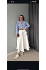 Gabardin Kumaş Prenses Etek Beyaz - S