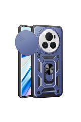Honor Magic 6 Pro Uyumlu Kılıf Magnetik Standlı Kamera Korumalı BSAY Sürgülü Vega Kapak-Mavi Mavi