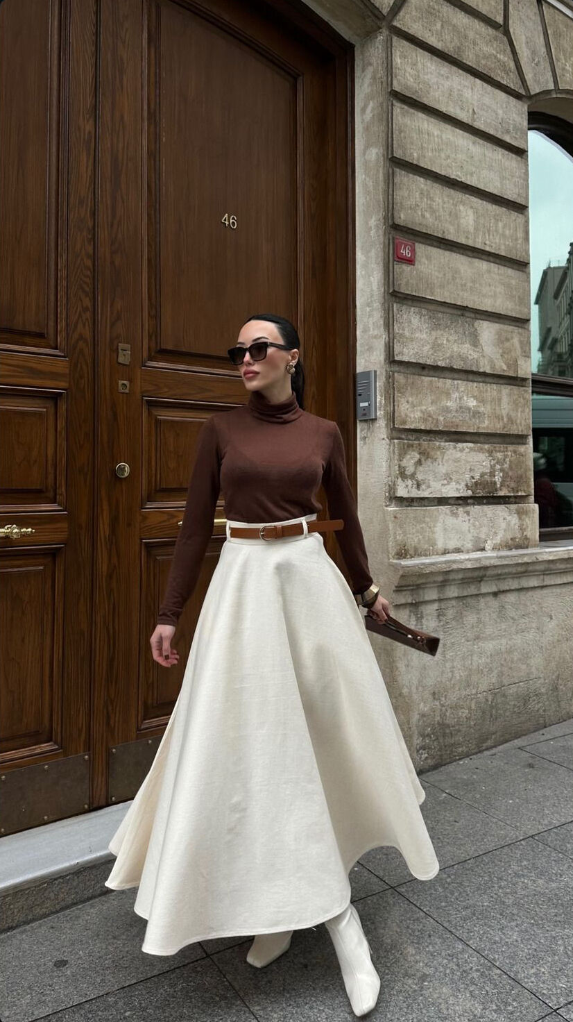 Gabardin Kumaş Prenses Etek Beyaz - XS