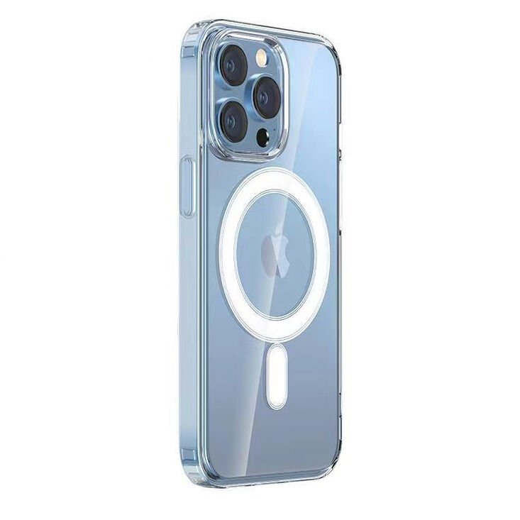 iPhone 14 Pro Max Kılıf M-safe Şarj Özellikli Şeffaf Sert PC Zore Embos Kılıf