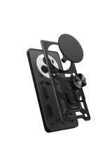 Honor Magic 6 Pro Uyumlu Kılıf Magnetik Standlı Kamera Korumalı BSAY Sürgülü Vega Kapak-Mavi Siyah