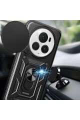Honor Magic 6 Pro Uyumlu Kılıf Magnetik Standlı Kamera Korumalı BSAY Sürgülü Vega Kapak-Mavi Siyah