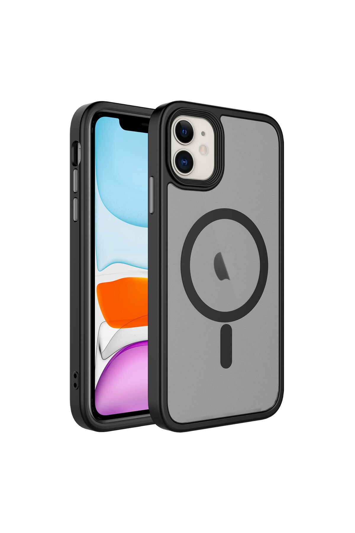 iPhone 11 Uyumlu Mat Arka Yüzey Wireless Şarj Özellikli BSAY Flet Magsafe Kılıf-Derin Mor Siyah