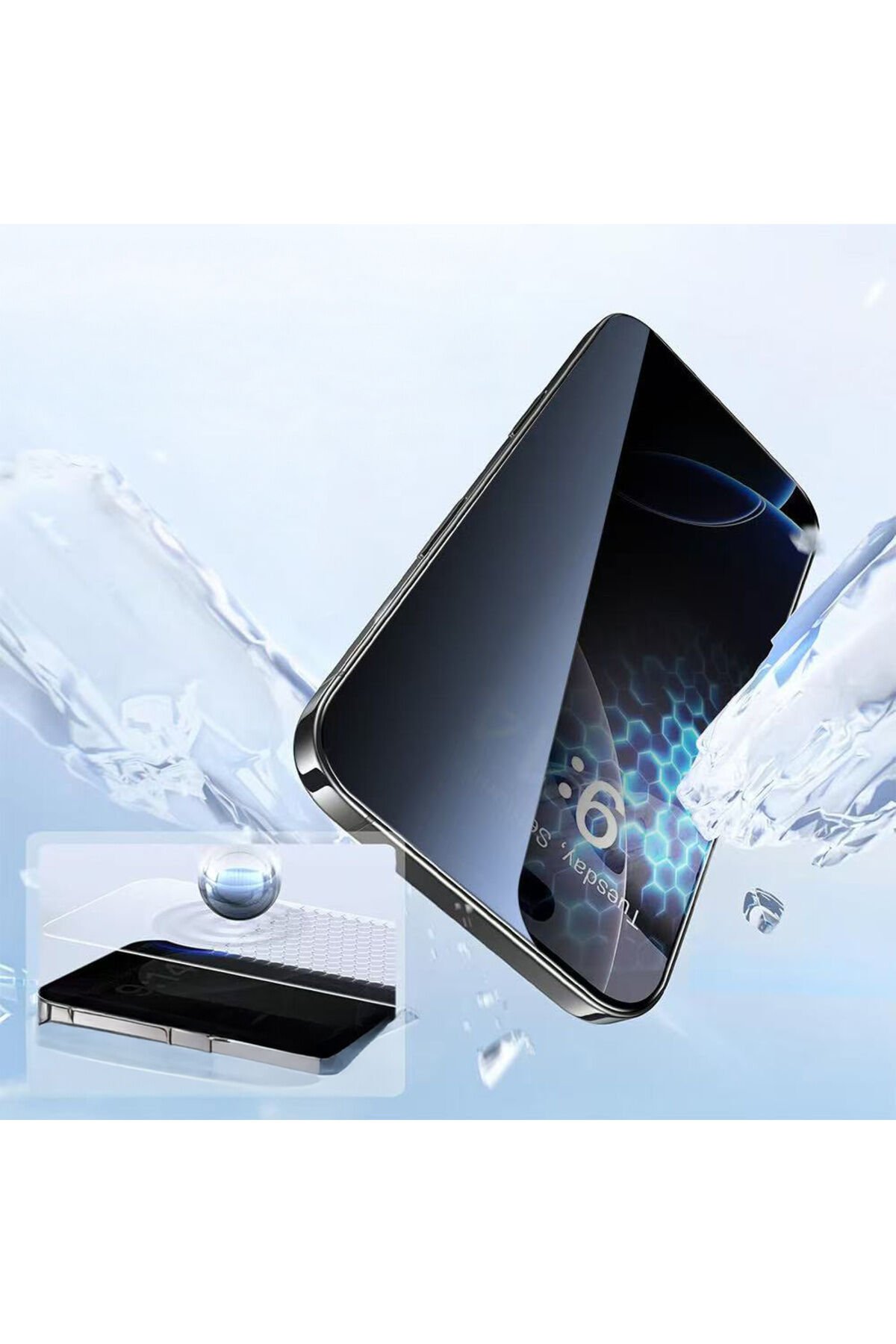 iPhone 14 Pro Max Zore 3D Oliv HD Temperli Cam Ekran Koruyucu + Kolay Uygulama Aparatı - Şeffaf