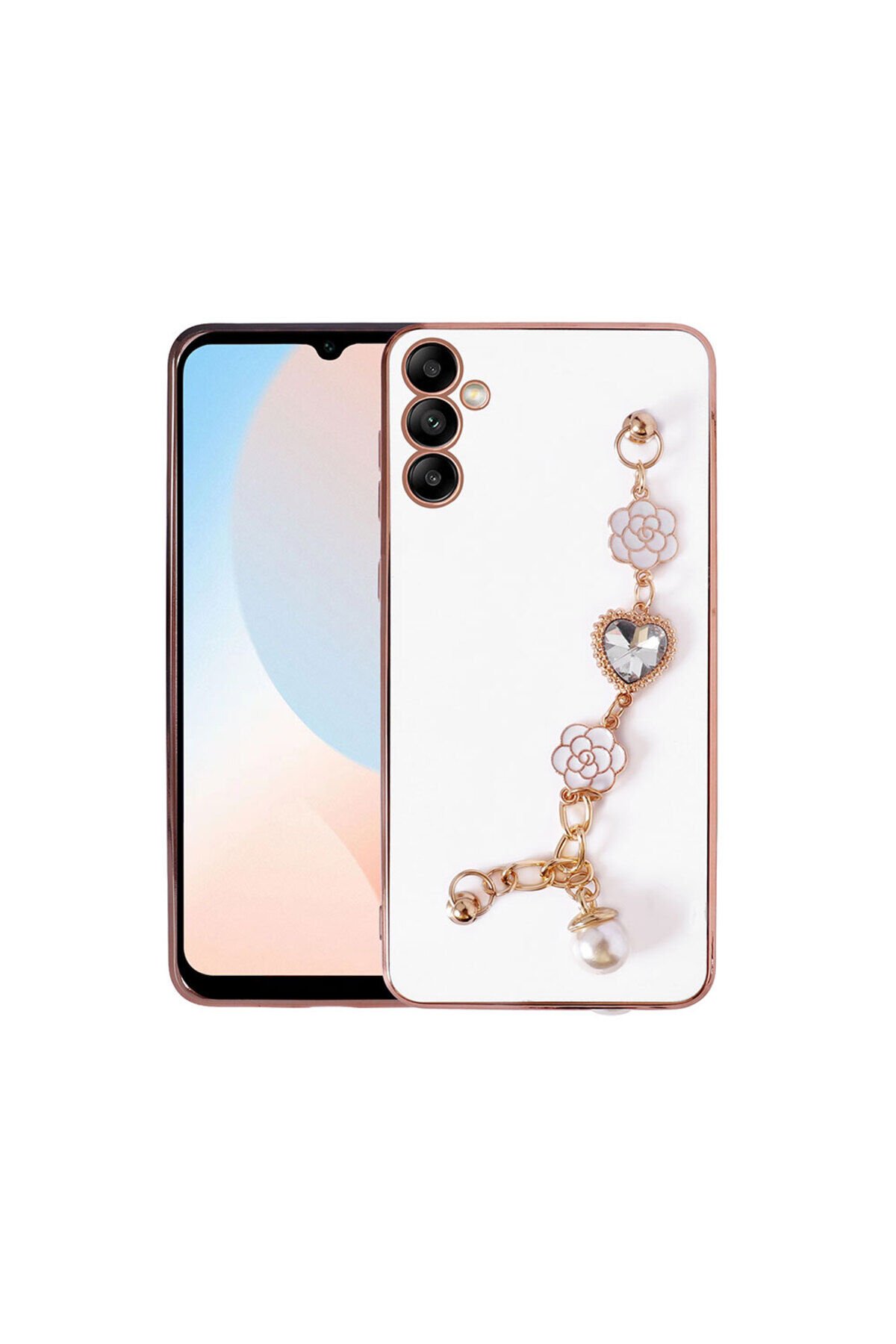 Galaxy A24 Kılıf El Tutamaçlı Kamera Korumalı BSAY Taka Silikon Kapak - Beyaz Mor