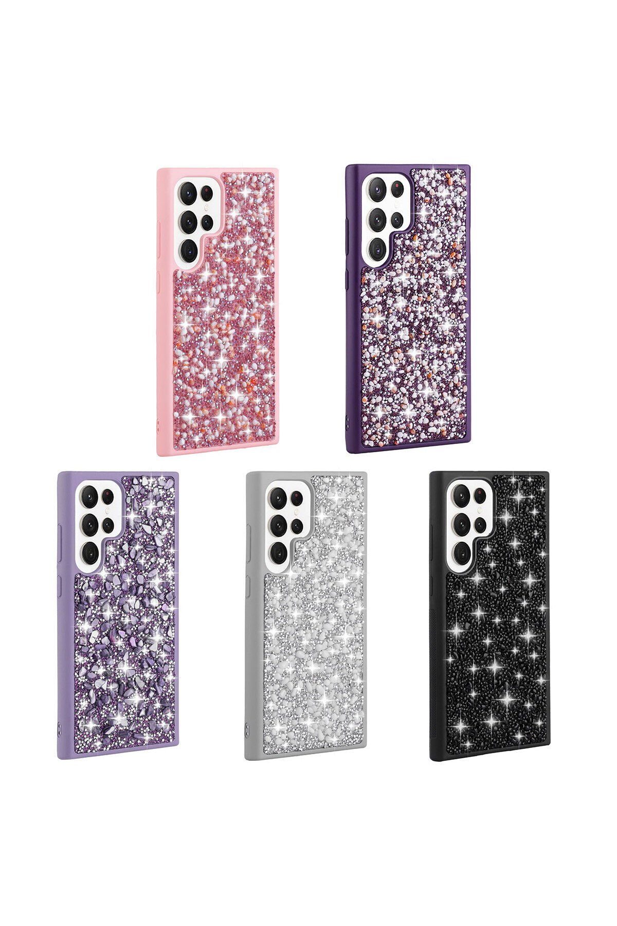 Galaxy S23 Ultra Uyumlu Parlak Taşlı Tasarım SENK Linea Kılıf-Pembe Pembe