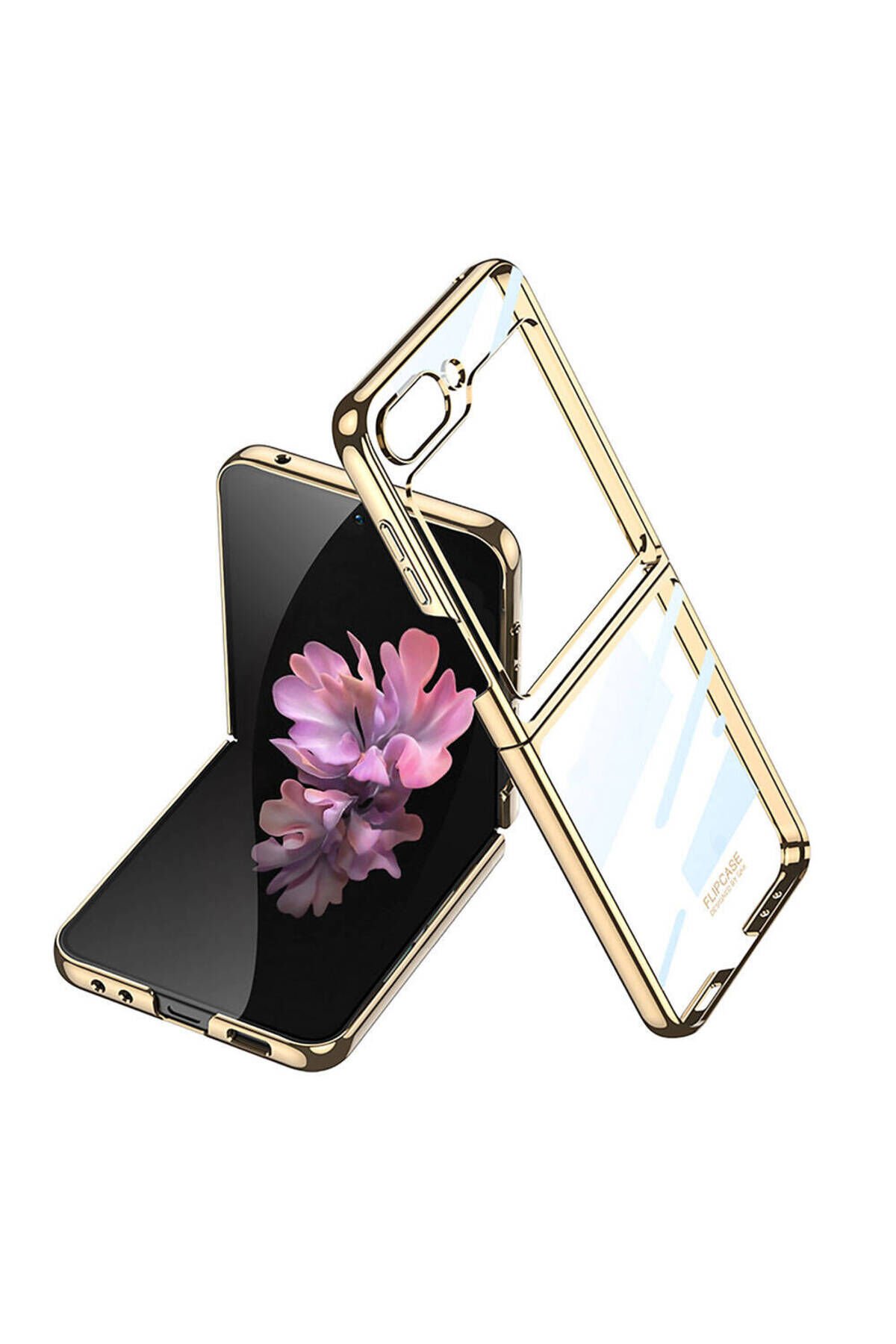 Galaxy Z Flip 6 Kılıf TKDW Full Camlı Kıpta Kapak-Gold Gold