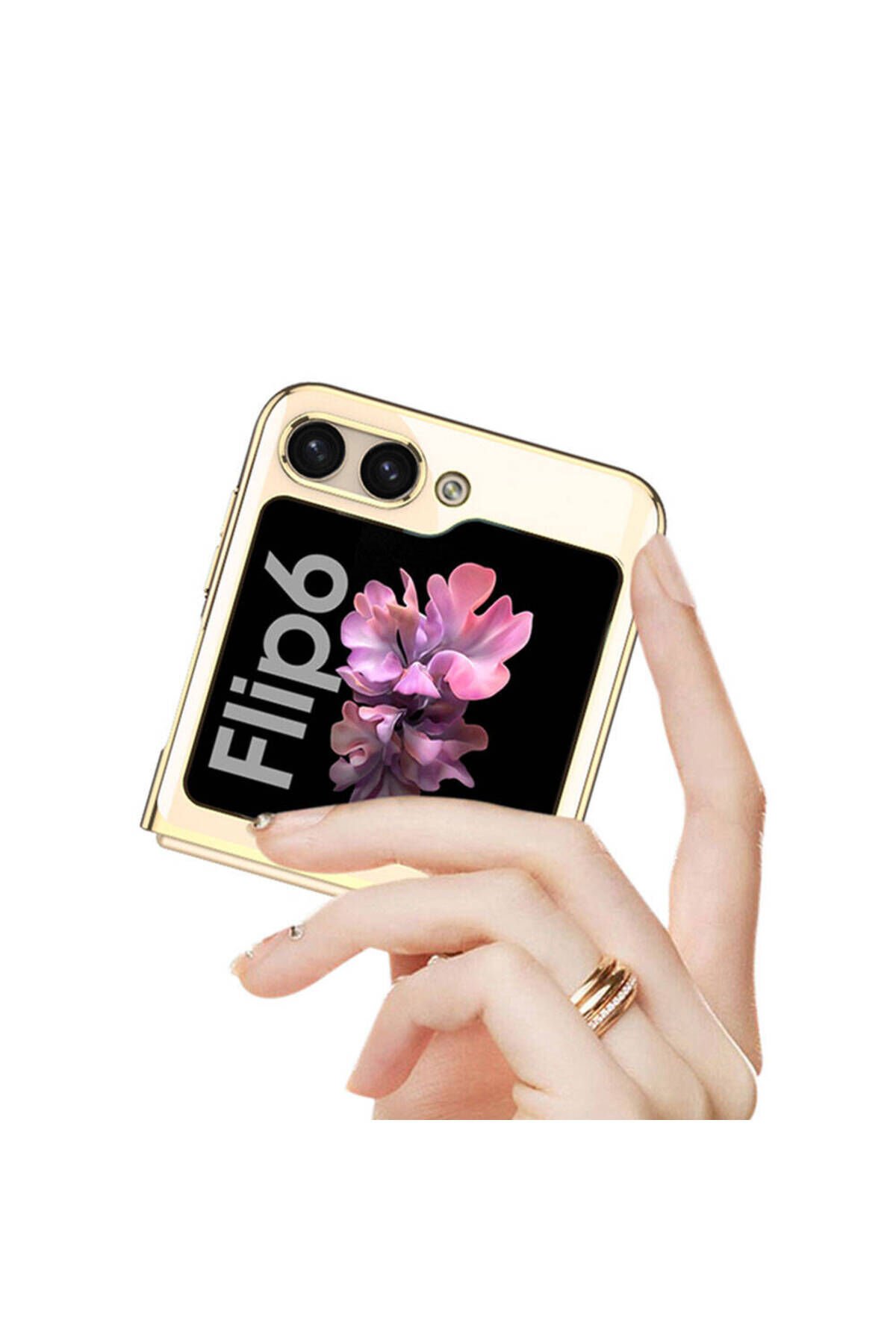 Galaxy Z Flip 6 Kılıf TKDW Full Camlı Kıpta Kapak-Gold Gold