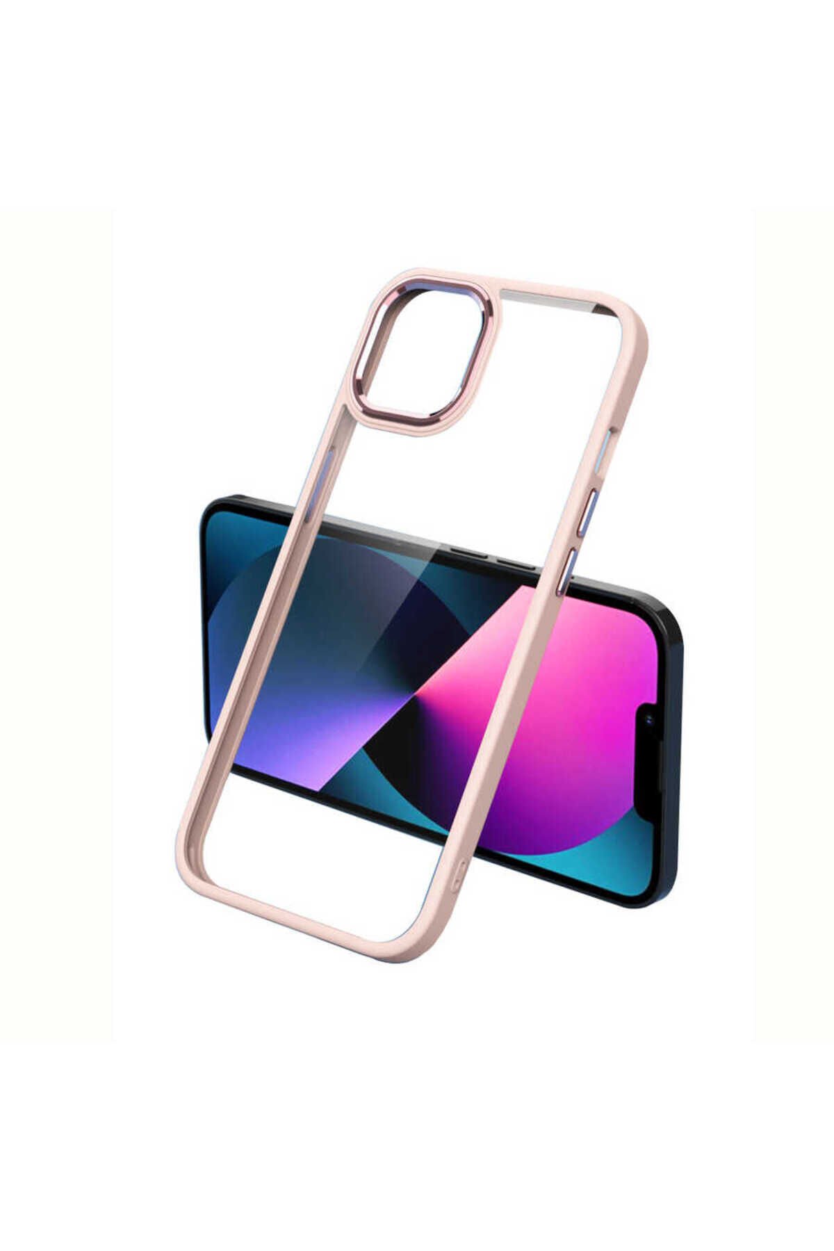 iPhone 13 Pro Max Uyumlu BSAY Krom Kılıf-Mavi Pembe Açık