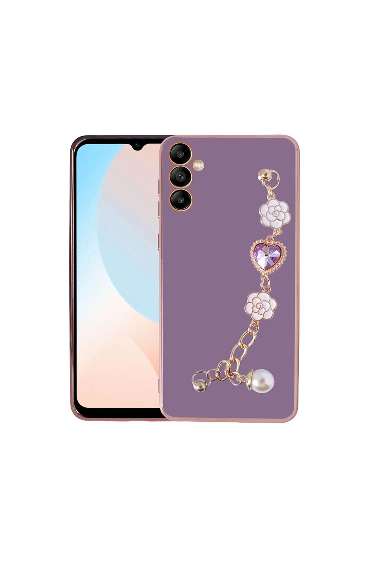 Galaxy A54 Kılıf El Tutamaçlı Kamera Korumalı BSAY Taka Silikon Kapak - Beyaz Beyaz