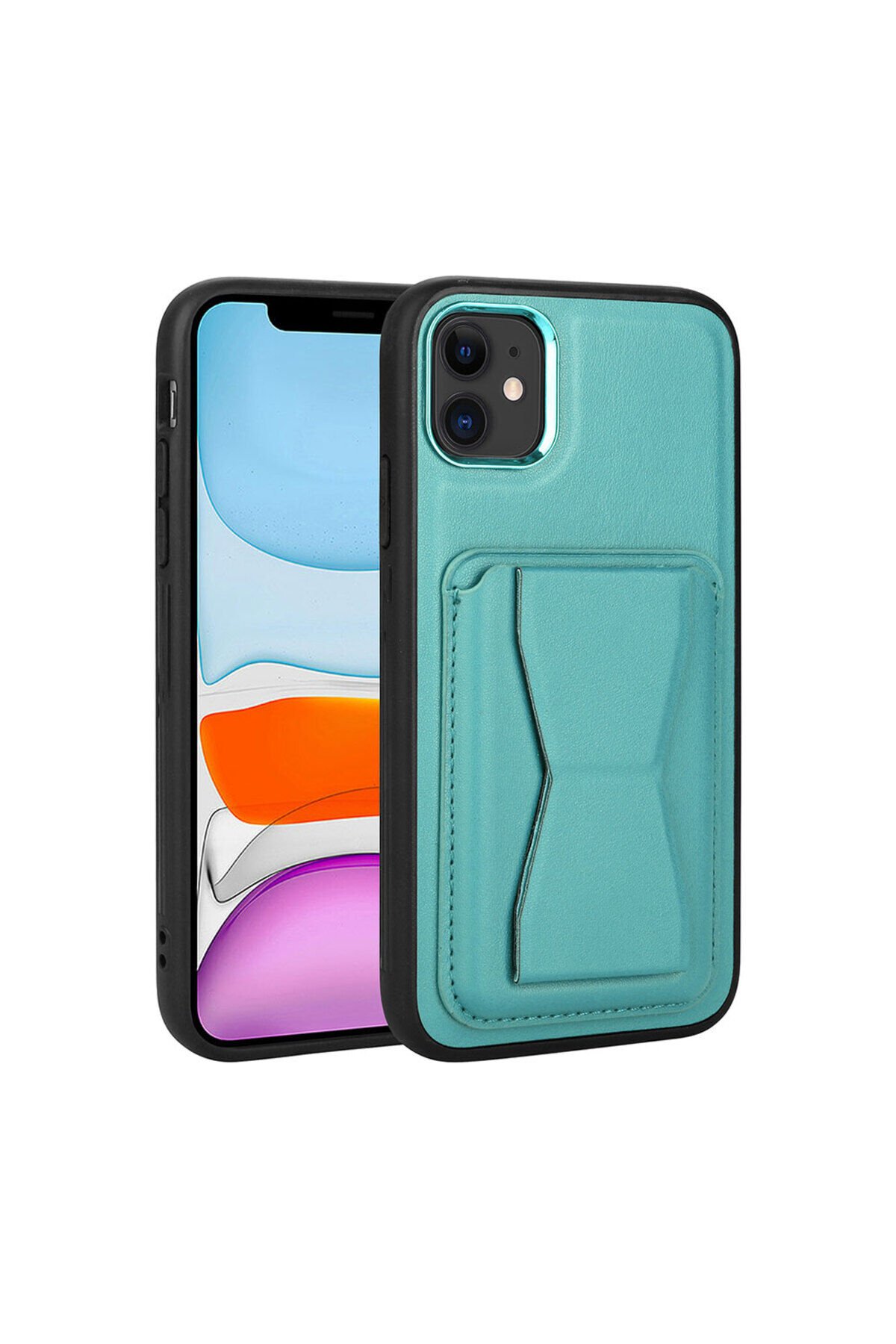 iPhone 11 Uyumlu Kartlıklı Standlı Pu Deri BSAY Memo Kılıf-Koyu Mor Mavi