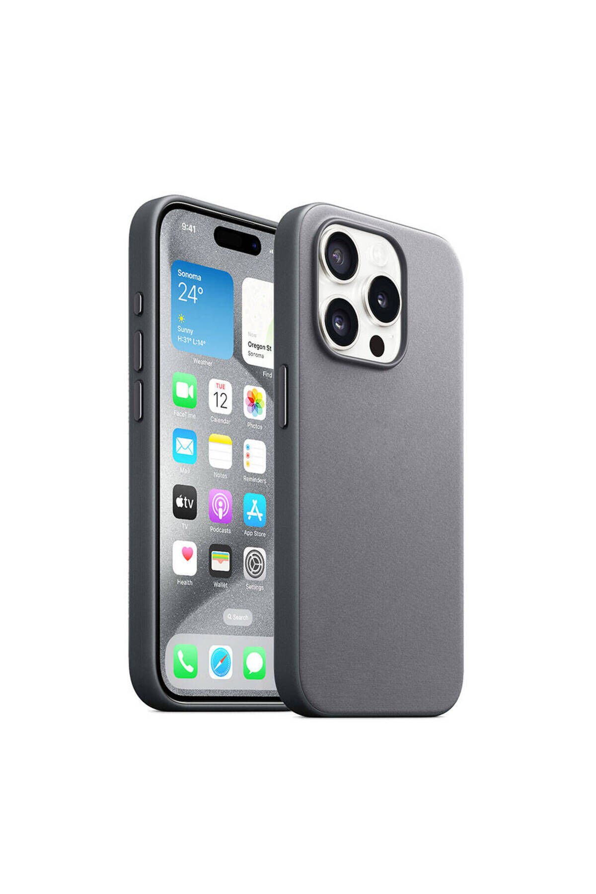 iPhone 15 Pro Uyumlu BSAY Magsafe Şarj Özellikli Mikro Fiber Optimal Kılıf-Siyah Gri