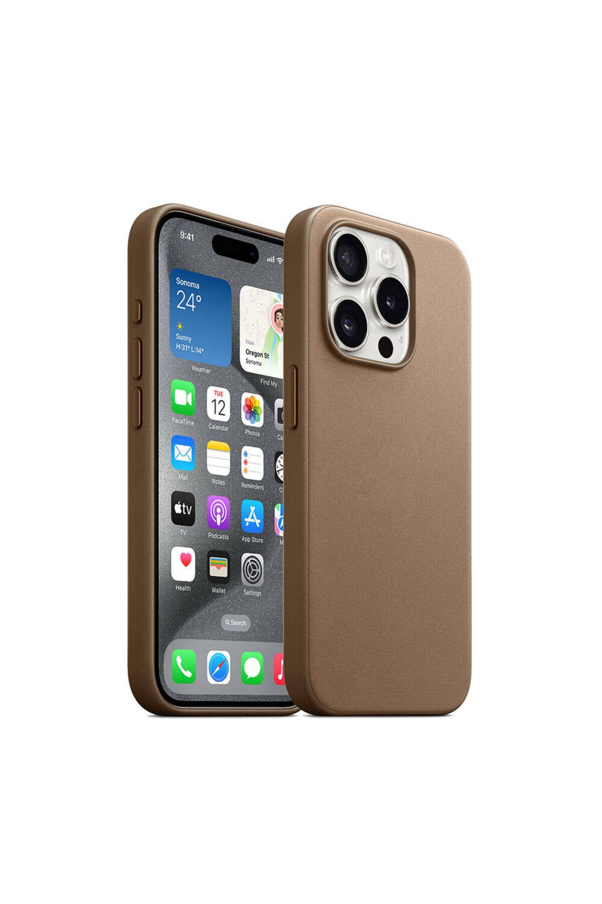iPhone 15 Pro Max Uyumlu BSAY Magsafe Şarj Özellikli Mikro Fiber Optimal Kılıf-Kahverengi Kahverengi