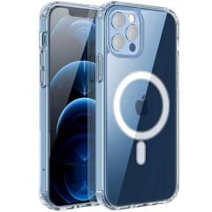 iPhone 13 Pro Max Kılıf M-safe Şarj Özellikli Şeffaf Sert PC Zore Embos Kılıf