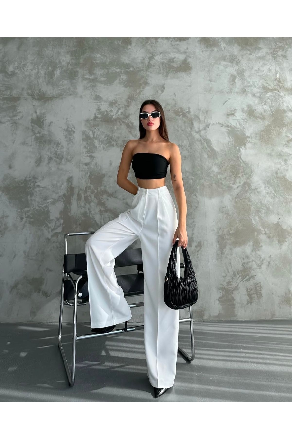 Yüksek Bel Önden Cep Detaylı Palazzo Pantolon