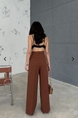 Yüksek Bel Önden Cep Detaylı Palazzo Pantolon Beyaz - L