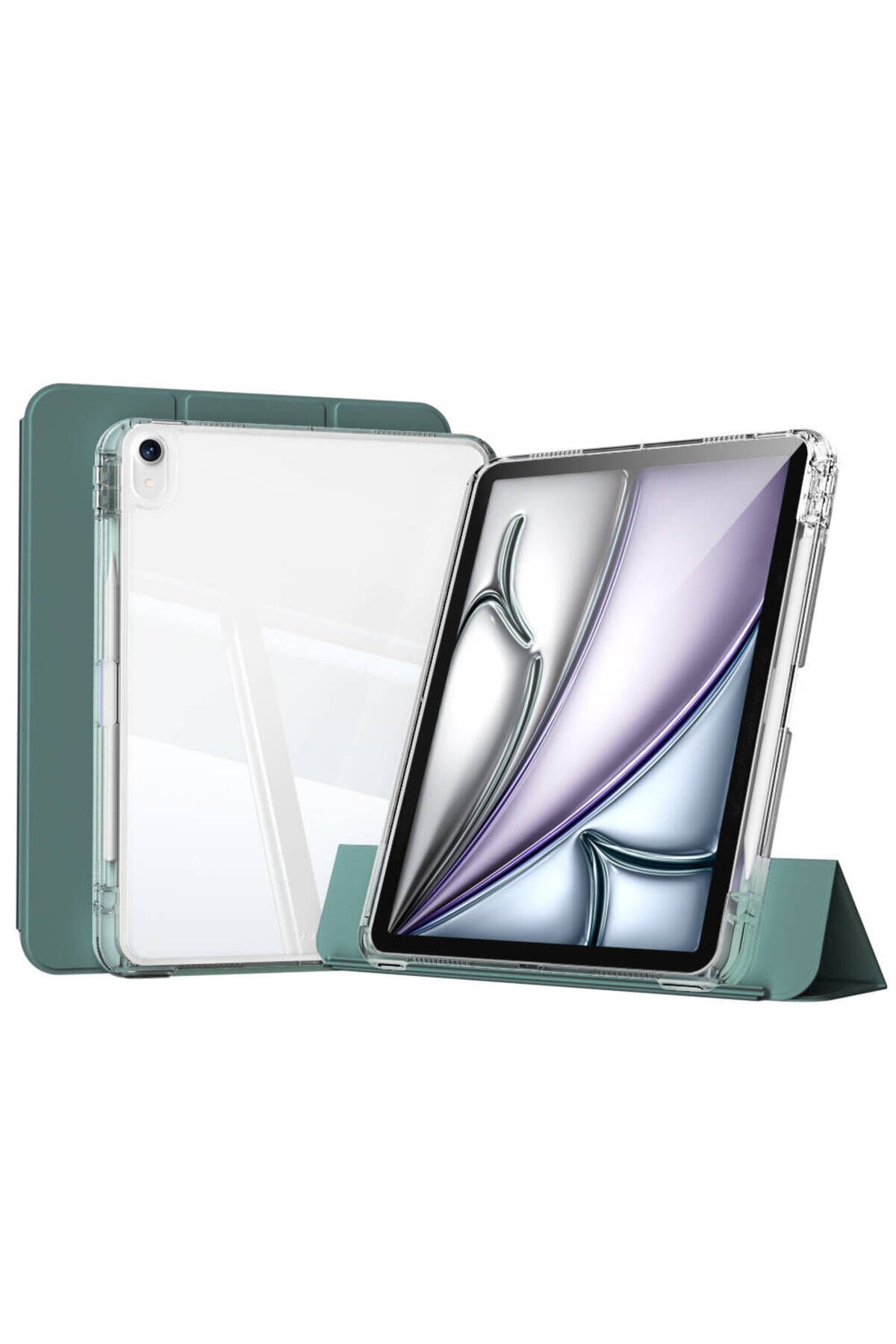 iPad Air 13 2025 M3 Kılıf Magnetik Ayrılabilen Airbagli ASMA Sliding Tablet Kılıfı - Lacivert Koyu Yeşil