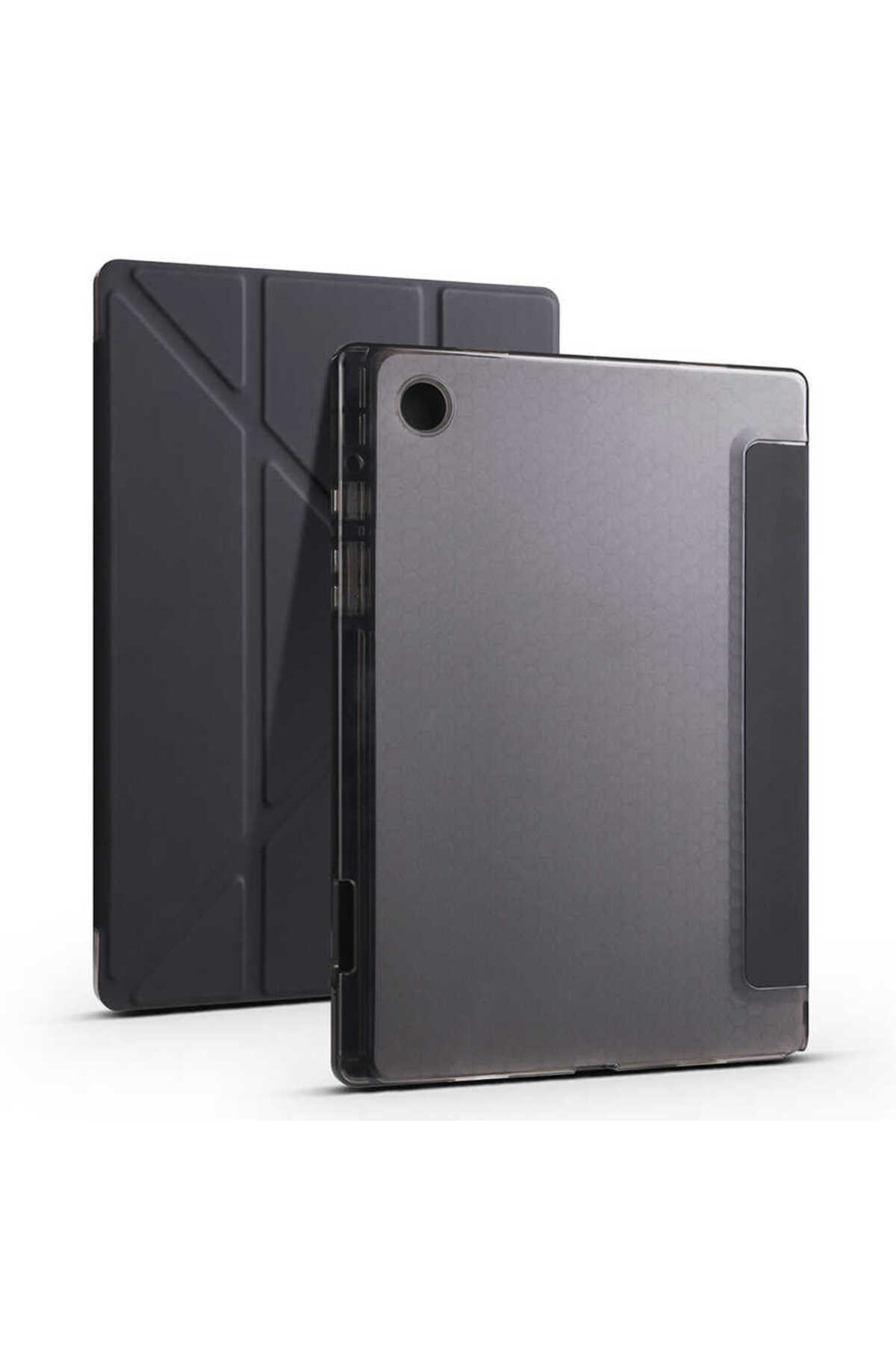 Galaxy Tab A8 10.5 SM-X200 (2021) Kılıf Uyumlu BSAY Tri Folding Kalem Bölmeli Standlı Kılıf-Siyah Siyah