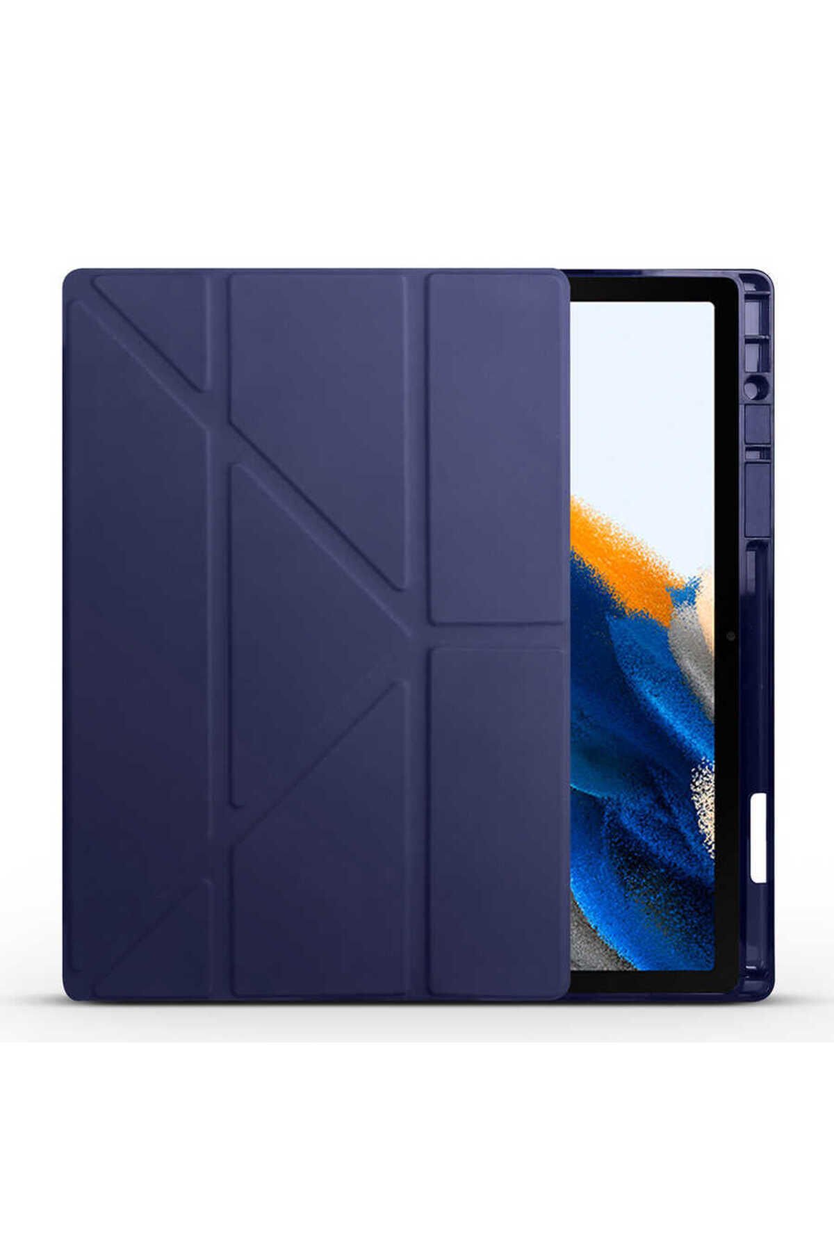 Galaxy Tab A8 10.5 SM-X200 (2021) Kılıf Uyumlu BSAY Tri Folding Kalem Bölmeli Standlı Kılıf-Siyah Siyah