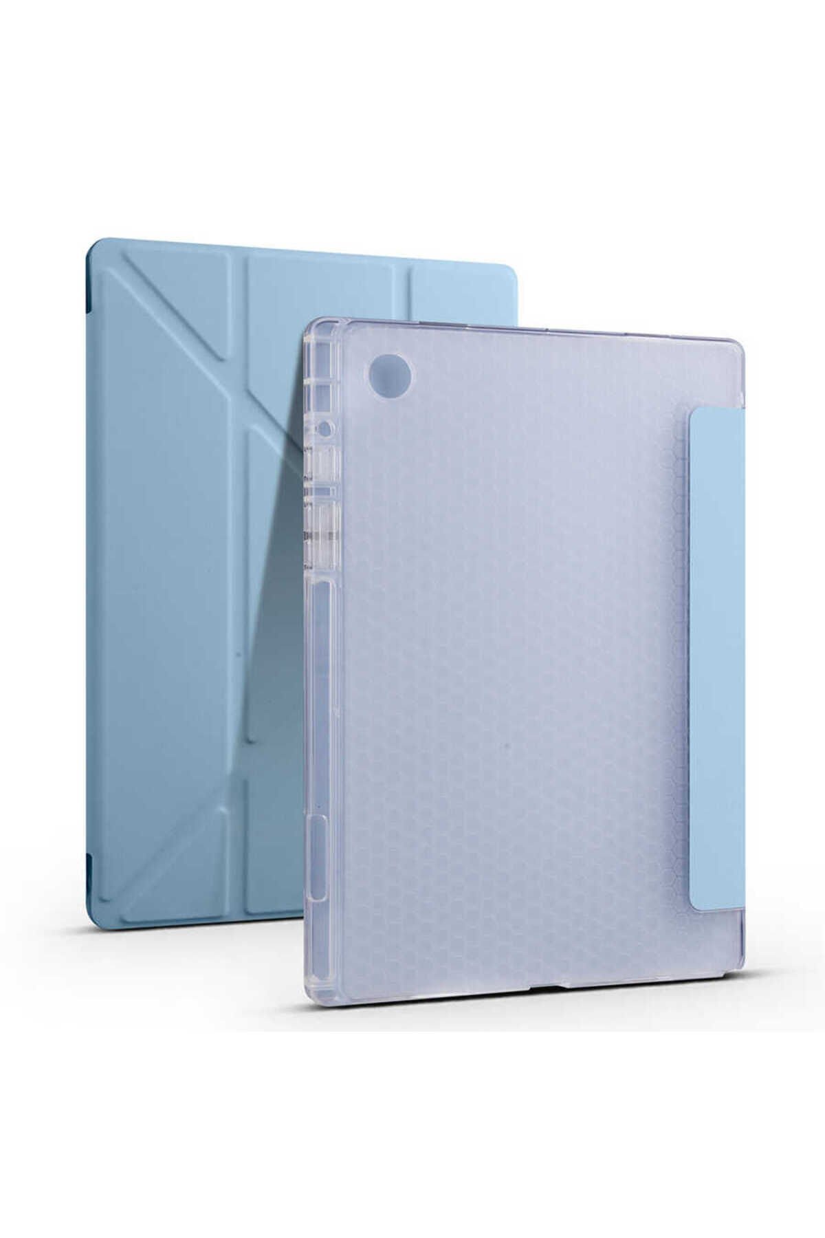Galaxy Tab A8 10.5 SM-X200 (2021) Kılıf Uyumlu BSAY Tri Folding Kalem Bölmeli Standlı Kılıf-Siyah Mavi