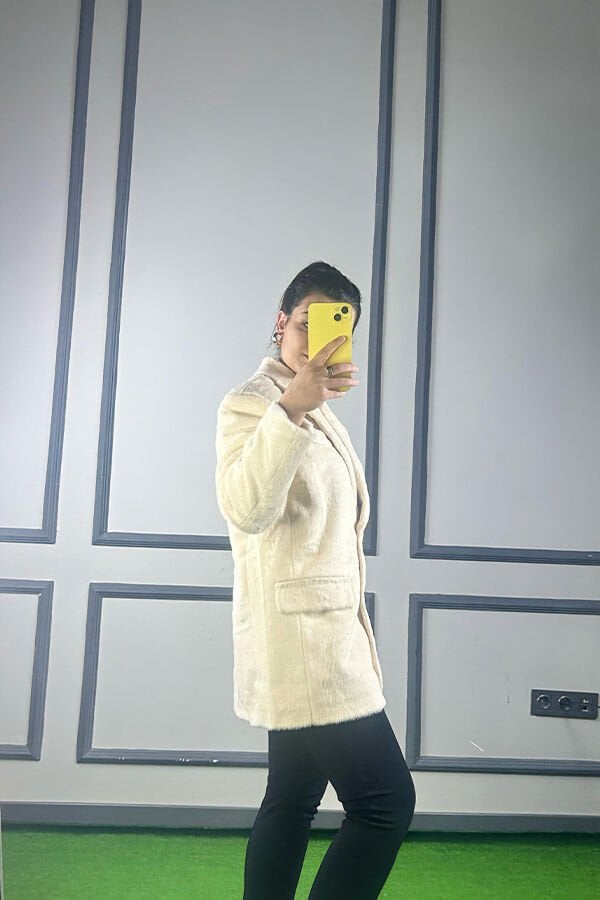 Yeni Trend Kürk Ceket Beyaz - M