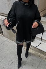 Uzun Çoban Dikişli Triko Kazak Siyah - STD