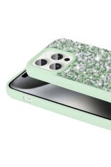 iPhone 15 Pro Uyumlu Parlak Taşlı Tasarım BSAY Linea Kılıf-Beyaz Siyah