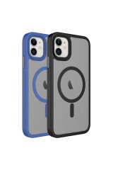 iPhone 12 Kılıf Mat Arka Yüzey Wireless Şarj Özellikli BSAY Flet Magsafe Kapak - Lacivert Lacivert