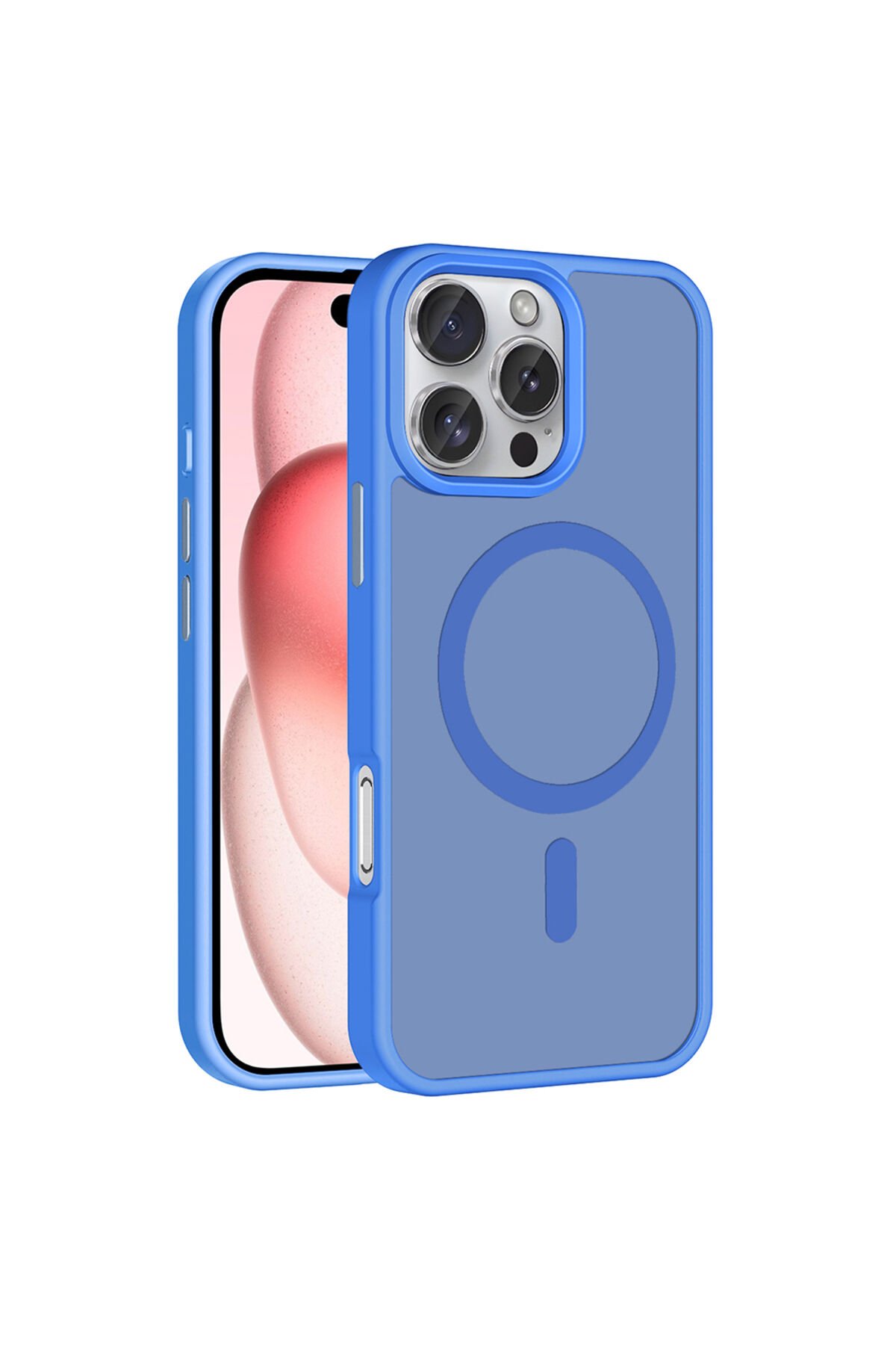 iPhone 16 Pro Max Kılıf Magsafe Şarj Özellikli Mat Arka Yüzey BSAY Sio Kapak - Mavi
