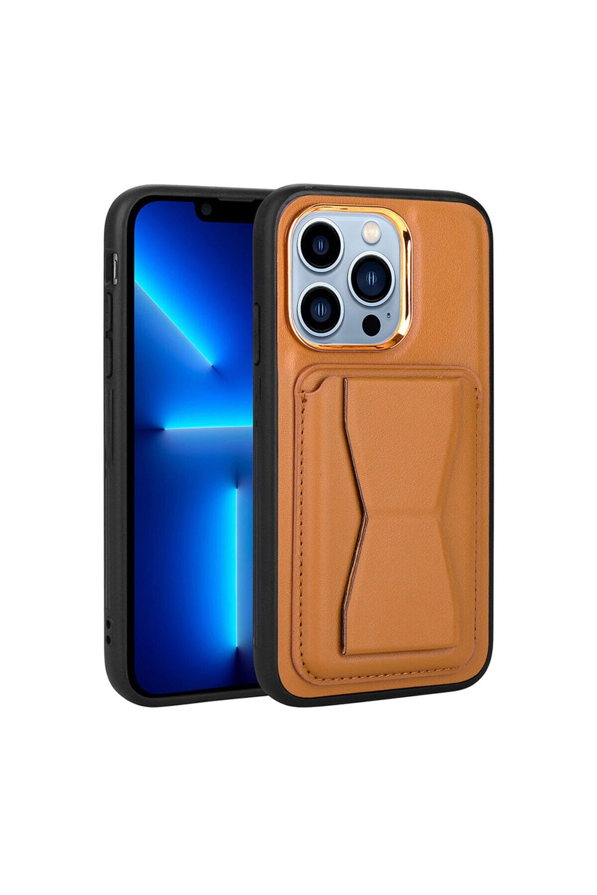 iPhone 12 Pro Max Uyumlu Kartlıklı Standlı Pu Deri BSAY Memo Kılıf-Kahve Açık Kahve Açık