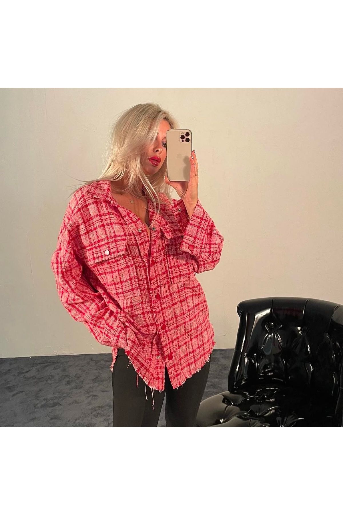 Cep Detaylı Oduncu Gömlek Pembe - M