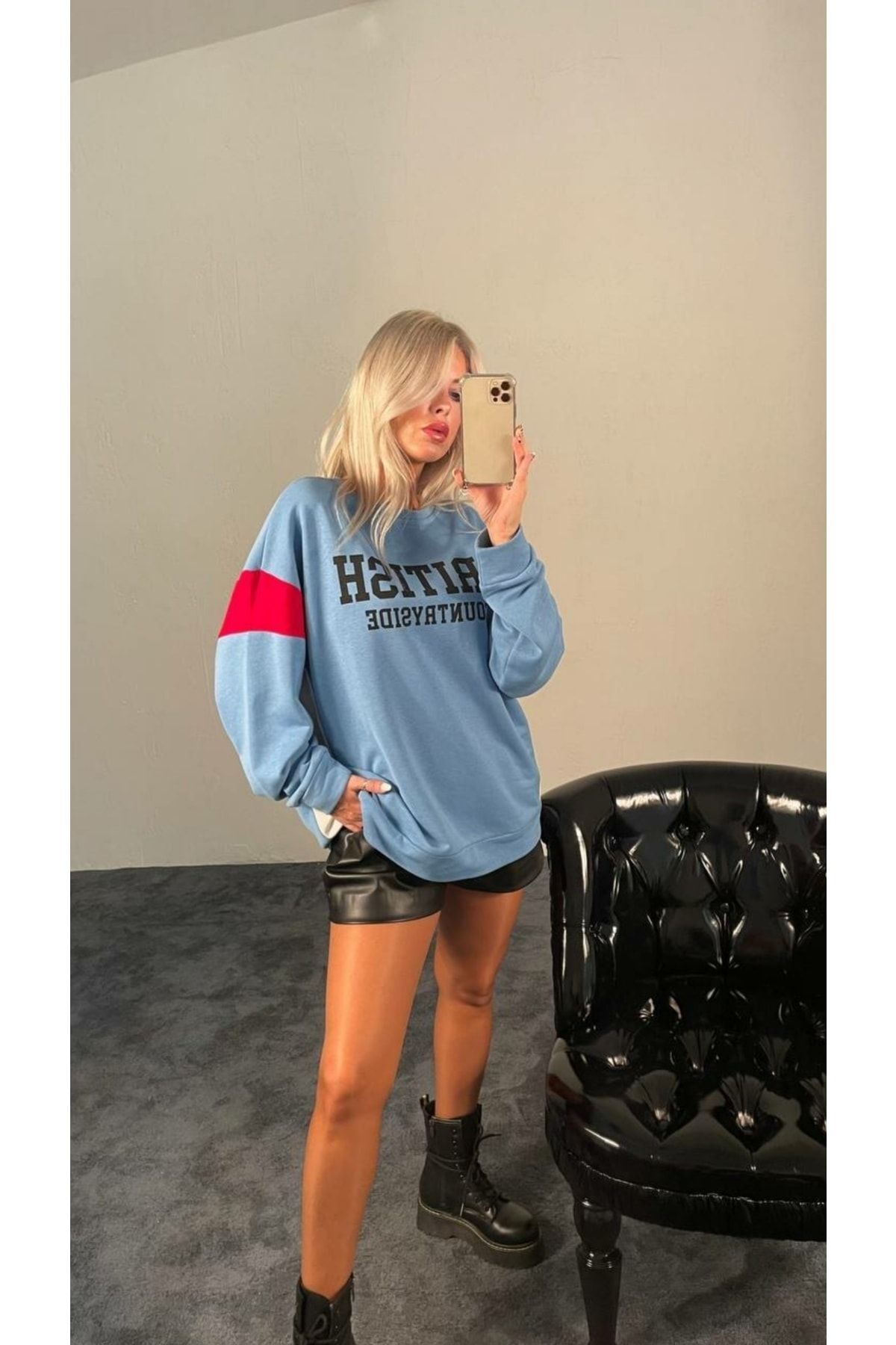 Büşra Ayhan Mavi Sweatshirt Buz Mavi - L