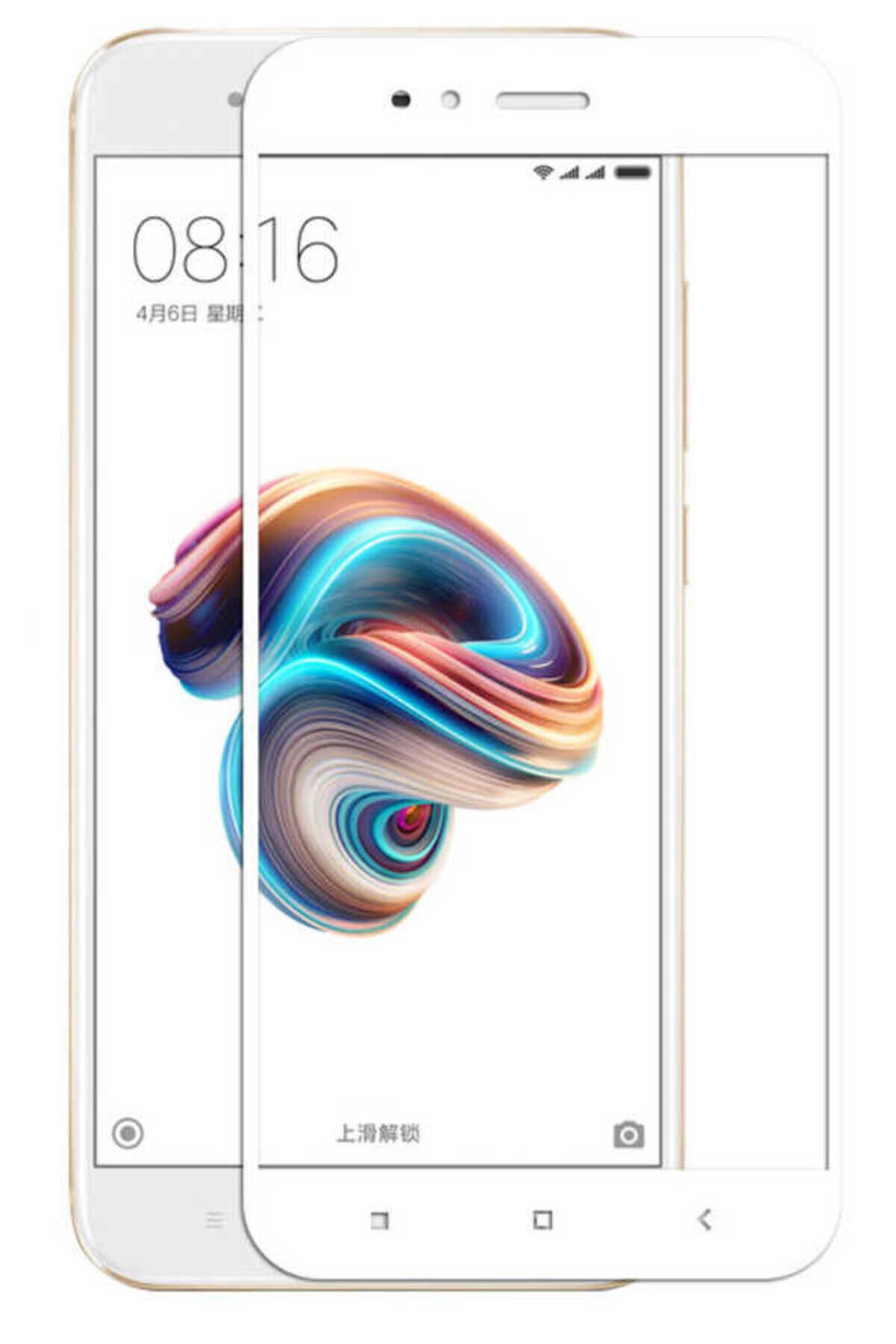 Mi 5x Zore Kenarları Kırılmaya Dayanıklı Cam Ekran Koruyucu - Beyaz