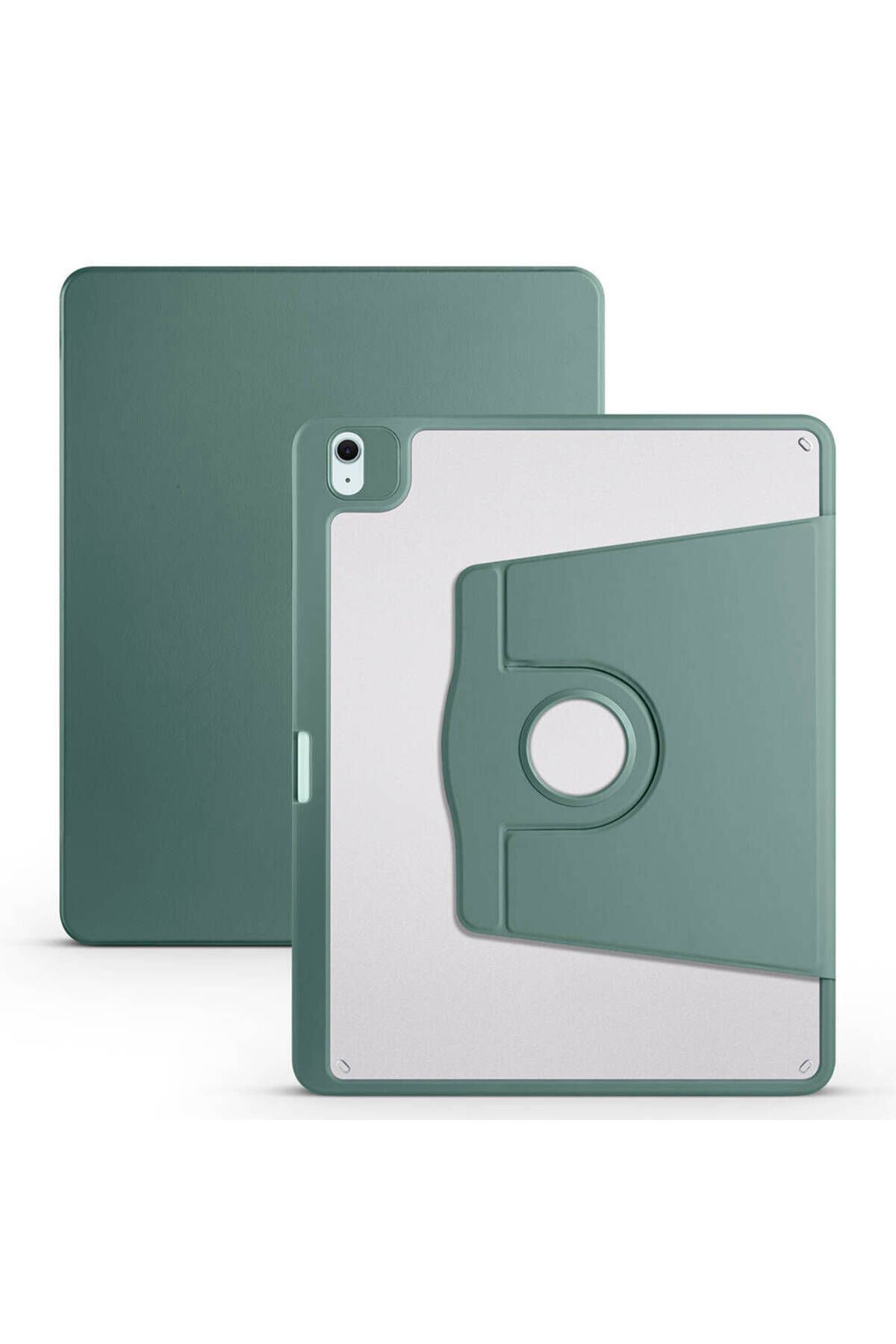 iPad Air 13 2025 M3 Kılıf ZPRB Termik Kalem Bölmeli Dönebilen Standlı Kılıf - Pembe Koyu Yeşil