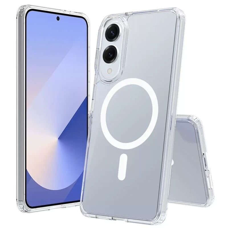 Galaxy S25 Edge Kılıf M-safe Şarj Özellikli Şeffaf Sert PC Zore Embos Kılıf Şeffaf