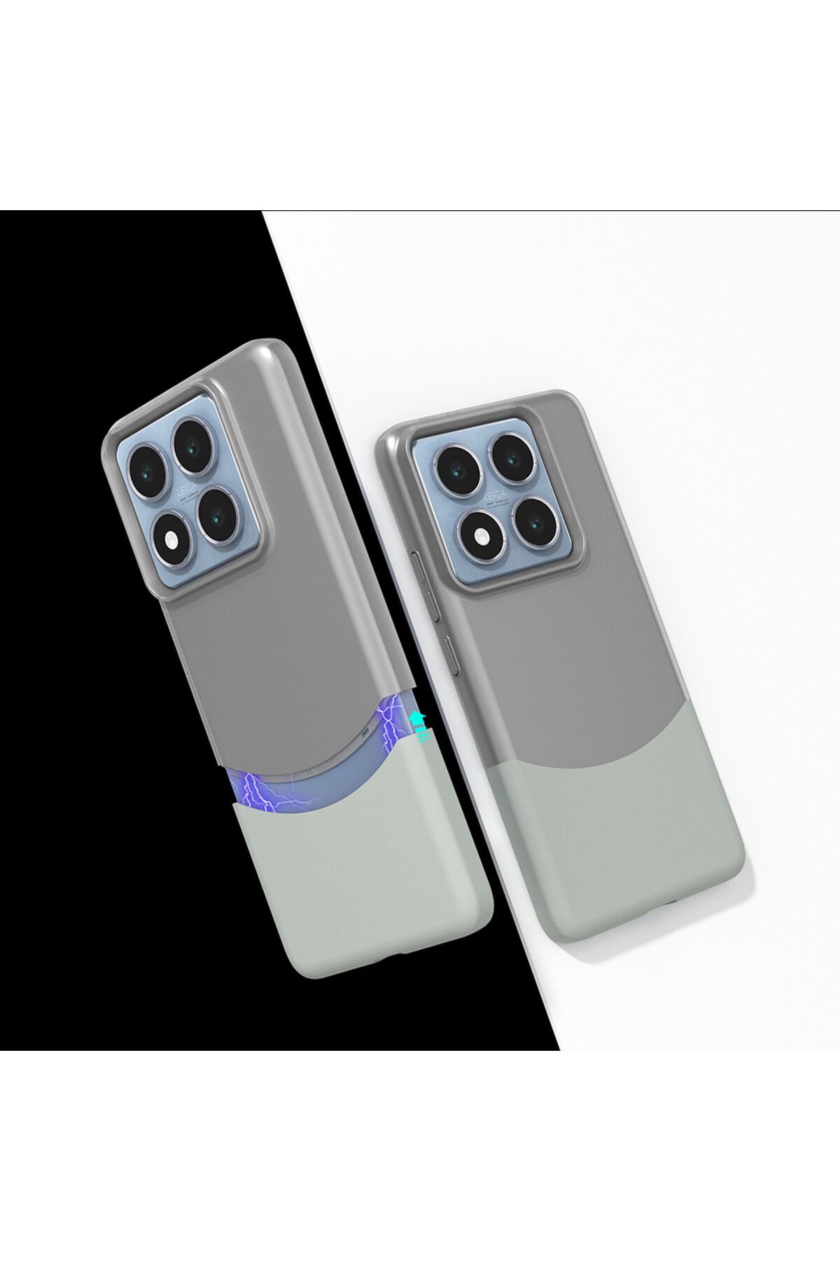 14T Pro Kılıf Mıknatıslı NXAR Duble Kapak - Gri Gri