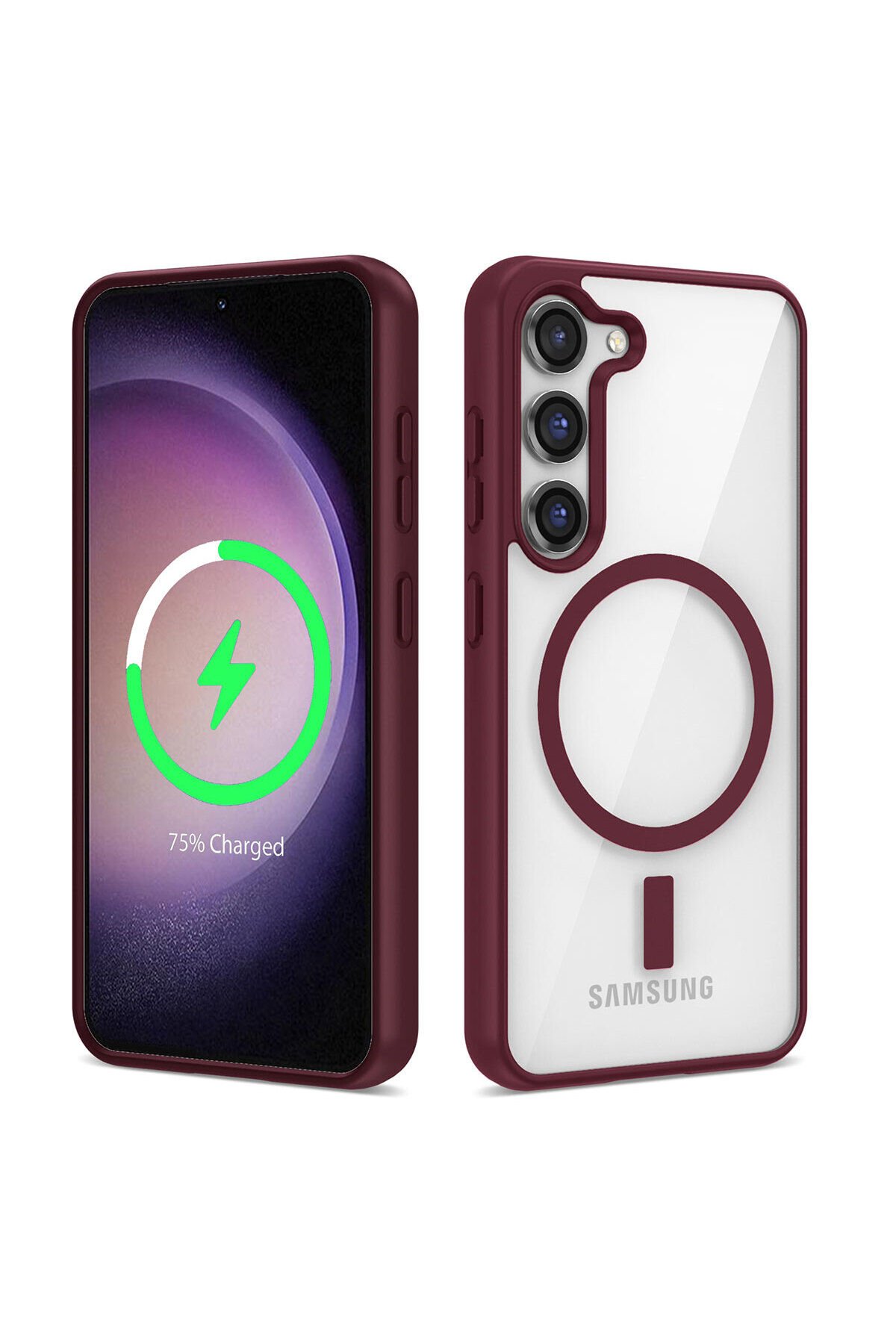 Galaxy S22 Plus Uyumlu Magsafe Wireless Şarj Özellikli Silikon BSAY Ege Kılıf-Koyu Kırmızı