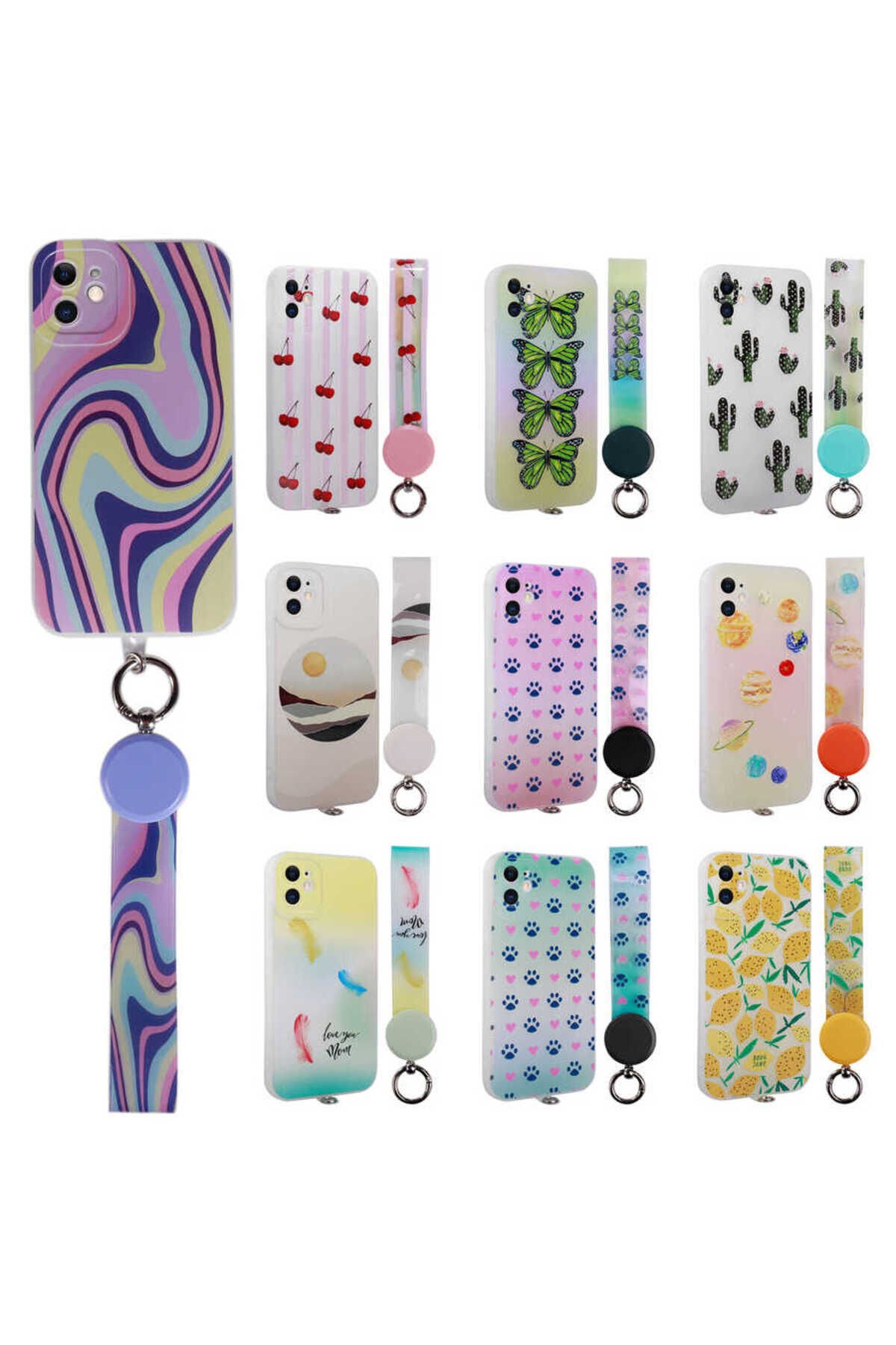 iPhone 11 Uyumlu Desenli El Askılı İpli ZPRB Arte Silikon Kılıf-NO4 No4