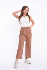 Vizon Renk Bol Paçalı Yüksek Bel Pantolon Vizon - 38