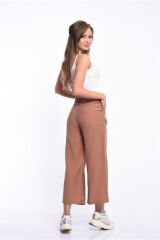 Vizon Renk Bol Paçalı Yüksek Bel Pantolon Vizon - 38