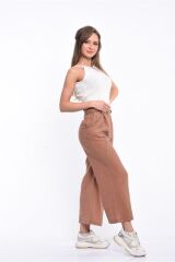 Vizon Renk Bol Paçalı Yüksek Bel Pantolon Vizon - 38