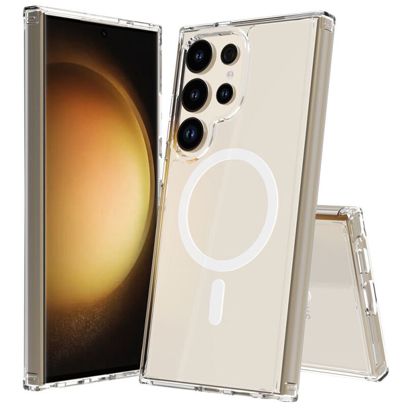 Galaxy S25 Ultra Kılıf M-safe Şarj Özellikli Şeffaf Sert PC Zore Embos Kılıf
