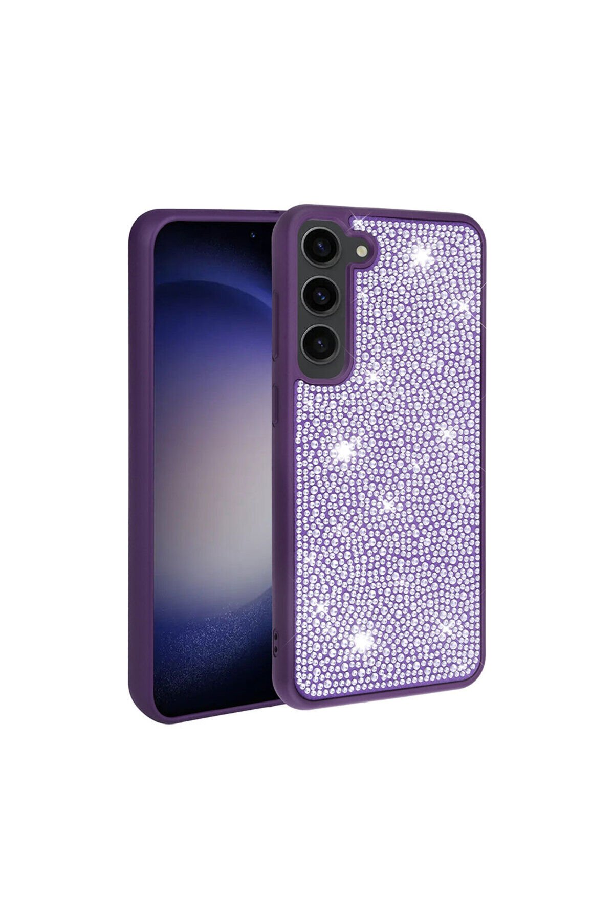 Galaxy S23 Plus Uyumlu Parlak Taşlı Tasarım ZPRB Ston Kılıf-Derin Mor Derin Mor