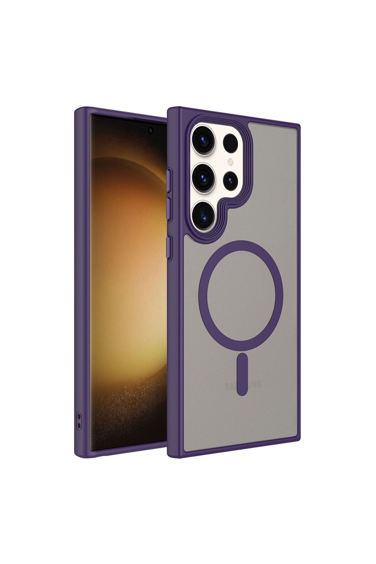 Galaxy S23 Ultra Uyumlu Mat Arka Yüzey Wireless Şarj Özellikli ZPRB Flet Magsafe Kılıf-Derin Derin Mor